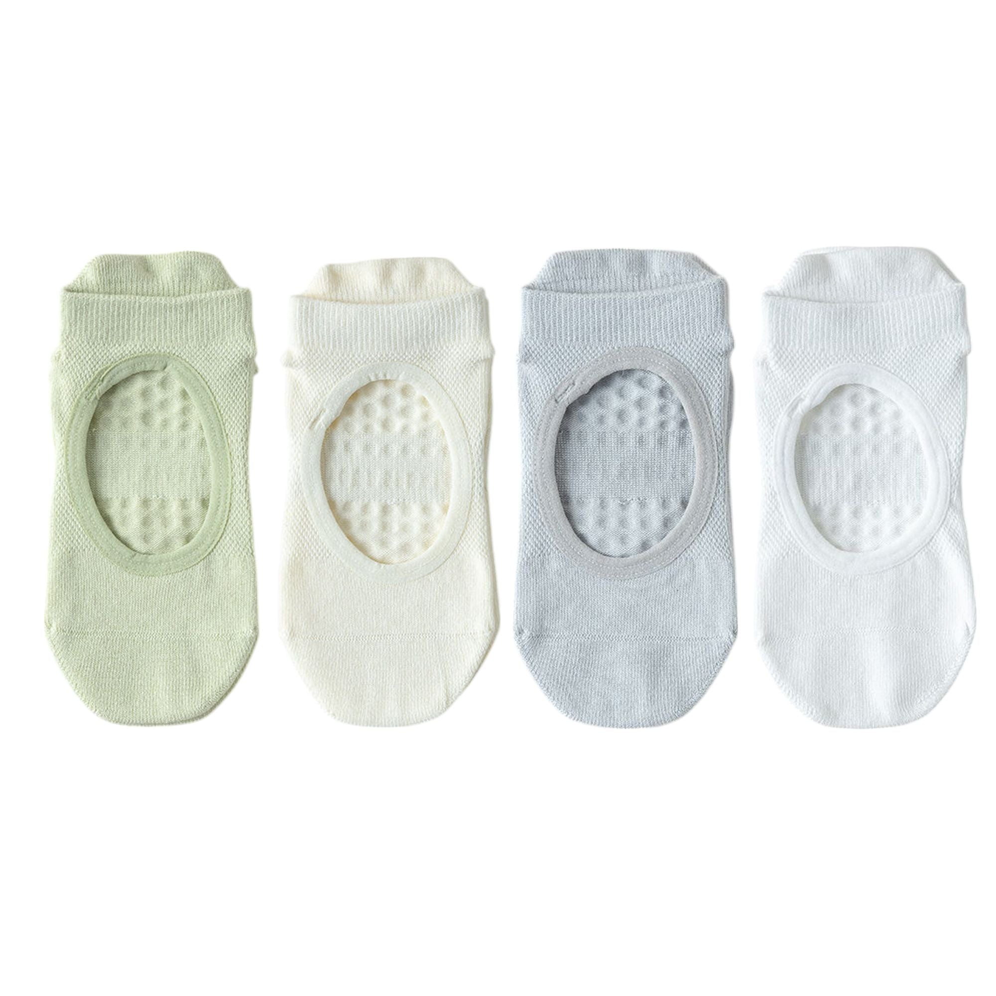Anna-Kaci 4 Pairs Women's Non-Slip Yoga Socks Soft Cotton Grip Sole Low-Cut Design with Arch Ventilation for Pilates Barre