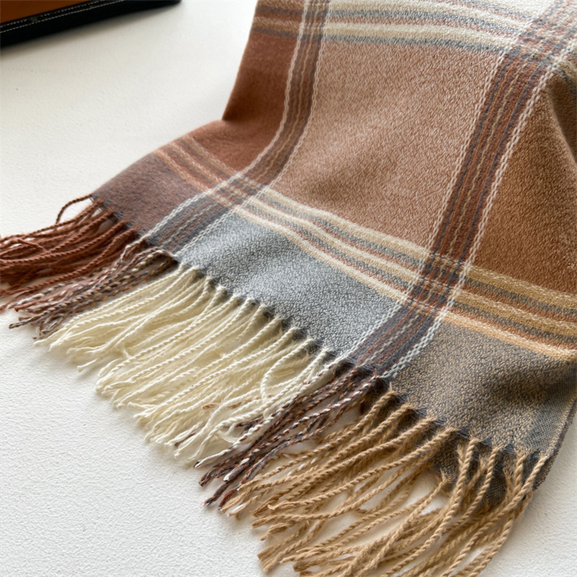 Anna-Kaci Women's Plaid Tassel Trim Faux Cashmere-Like Winter Warm Scarf - 77IN¡Á26IN