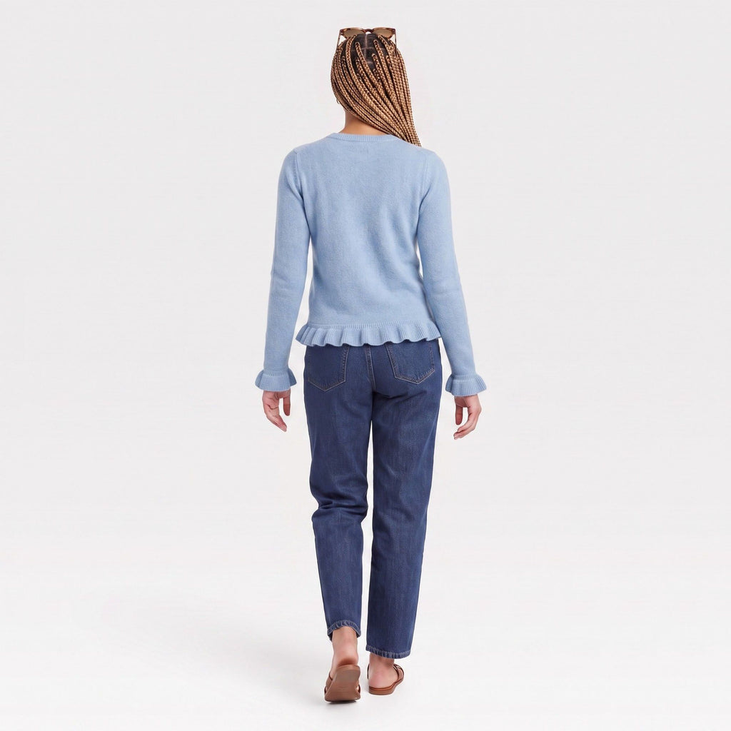 Ruffle Hem Crew Neck Long Sleeve Knit Sweater