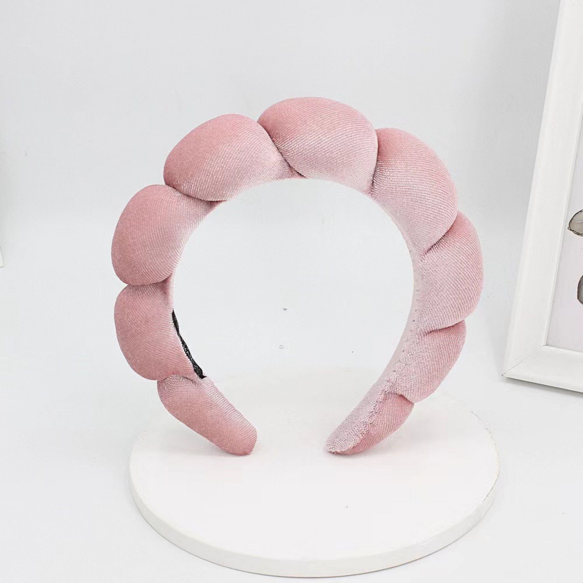 Padded Velvet Headband with Rounded Bubble Design and Soft Cushioned Texture