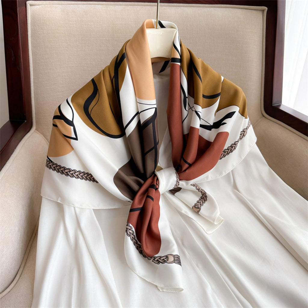 Anna-Kaci Women's Abstract Art Satin Square Scarf with Braided Border Trim 35.5x35.5in