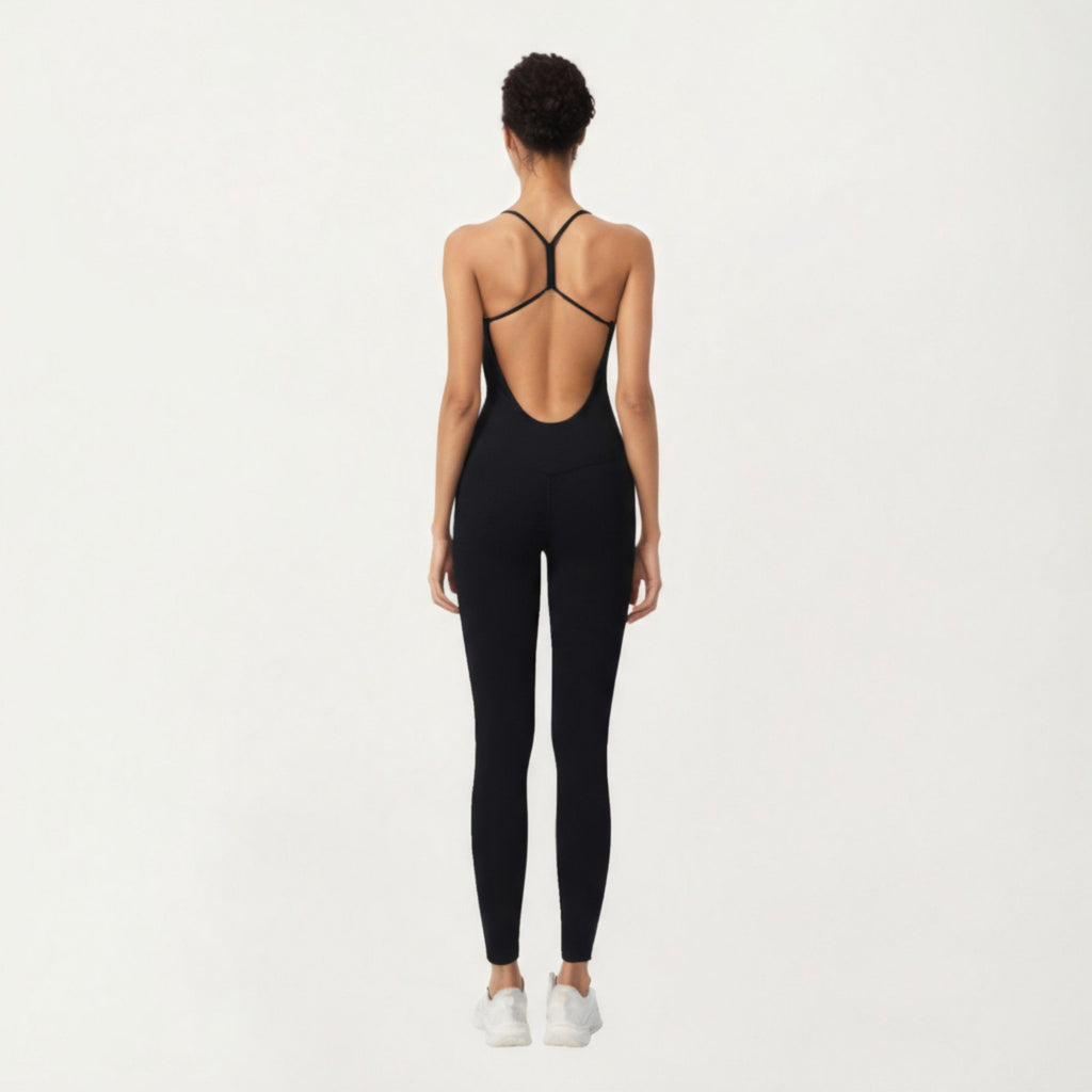 Anna-Kaci Active Women's Scoop Neck Full-Length Activewear Bodysuit with Spaghetti Straps