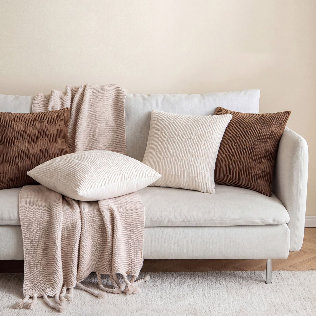 Textured Pleated Square Throw Pillow Cover Decorative Cushion Cover for Sofa Couch Bed