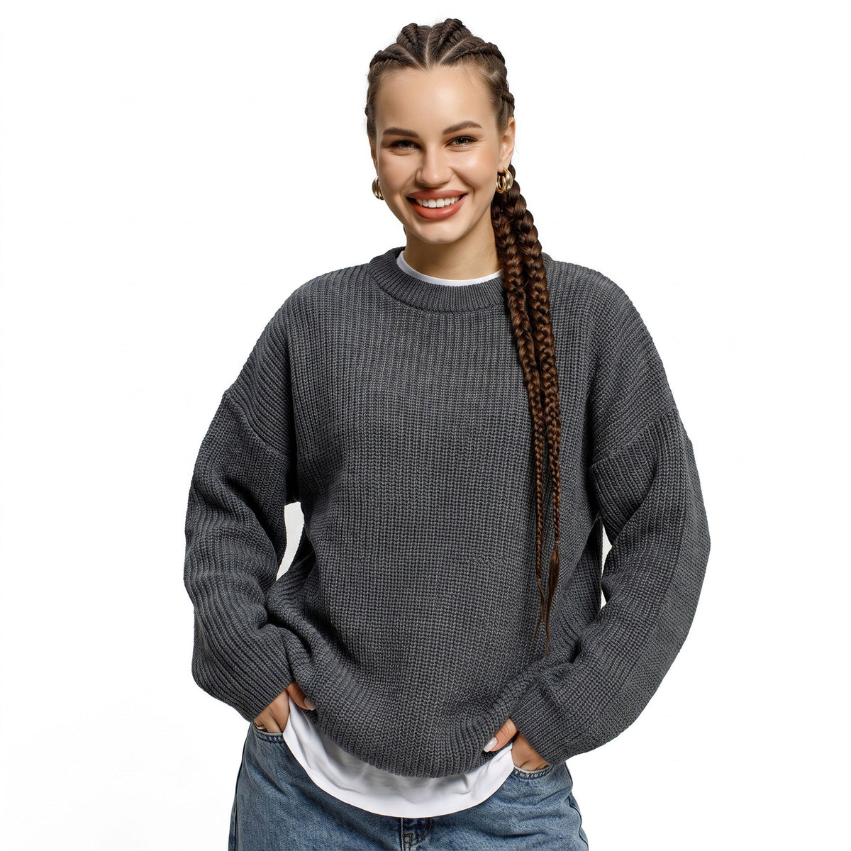 Oversized Chunky Knit Crewneck Pullover Sweater