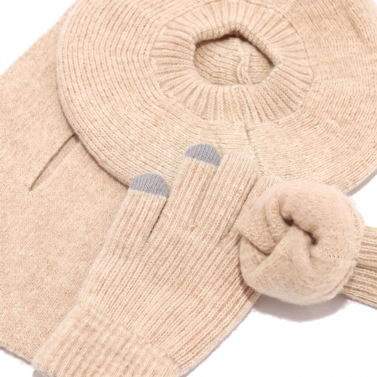 3 Piece Beret Scarf and Touchscreen Gloves Winter Set