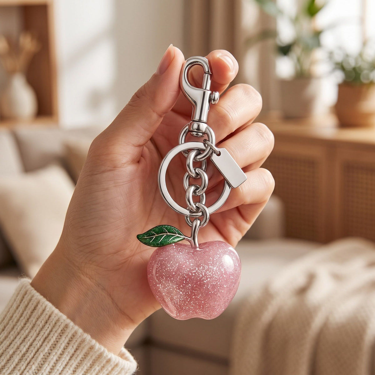 Glitter Apple Bag Charm Keychain with Lobster Clasp