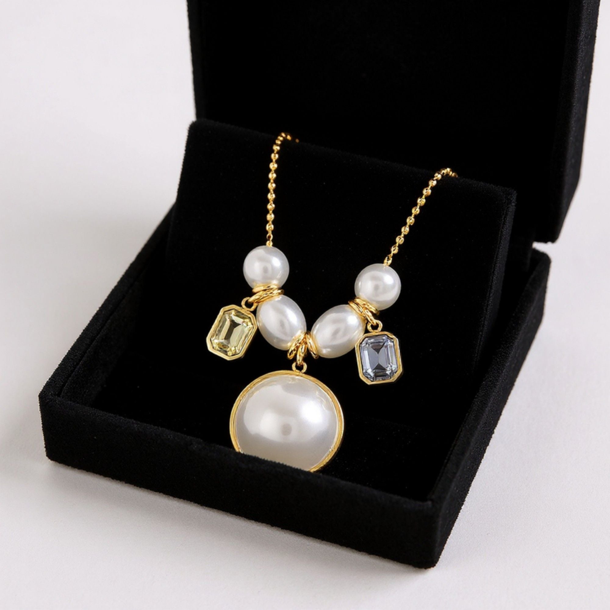 Women's Multi-Charm Pendant Necklace with Layered Bead Accents and Faceted Gem Details for a Valentine Elegant Look