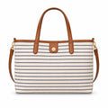 Striped Canvas Tote Bag with Faux Leather Trim and Large Capacity