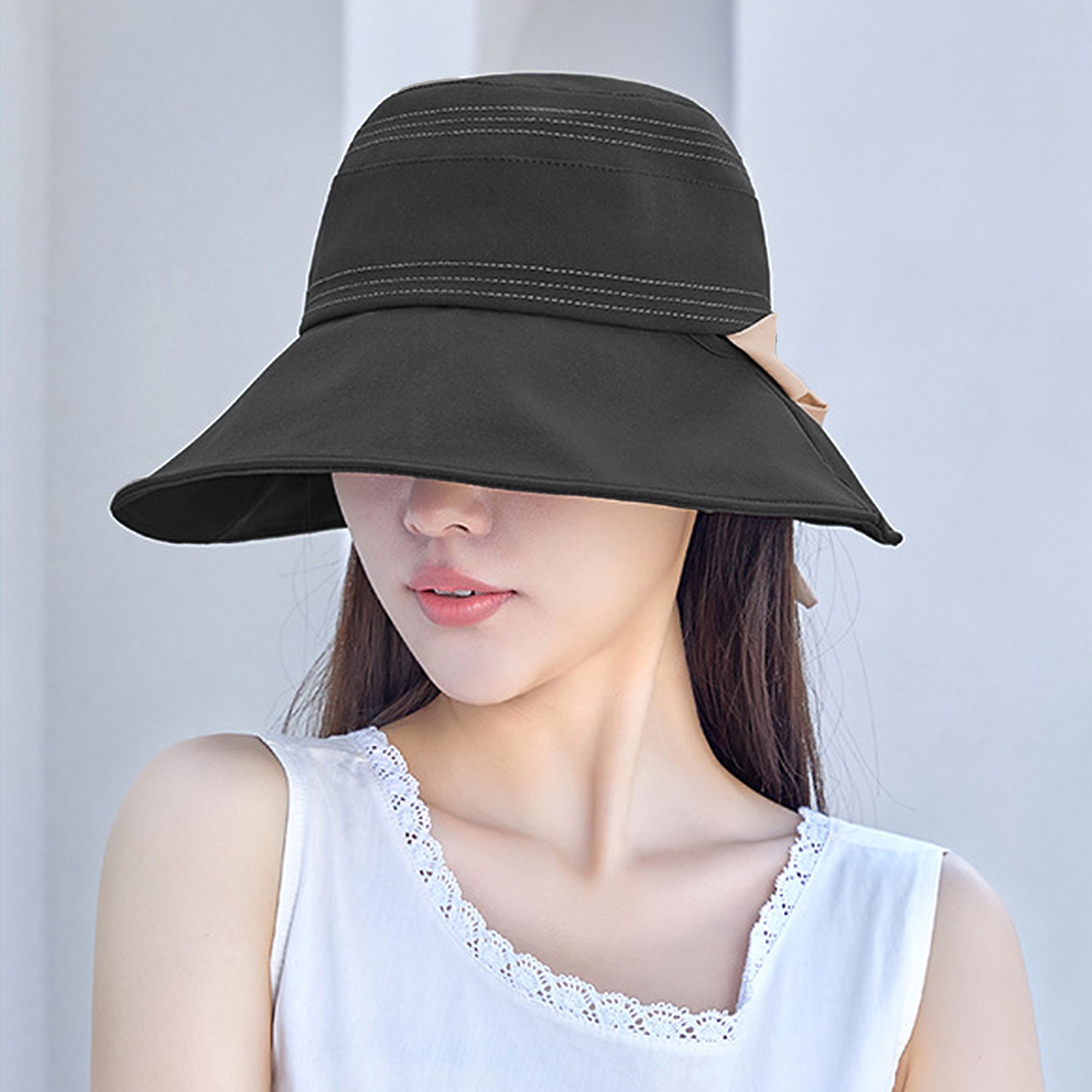 Anna-Kaci Foldable Wide - Brim Sun Hat with Bow Accent
