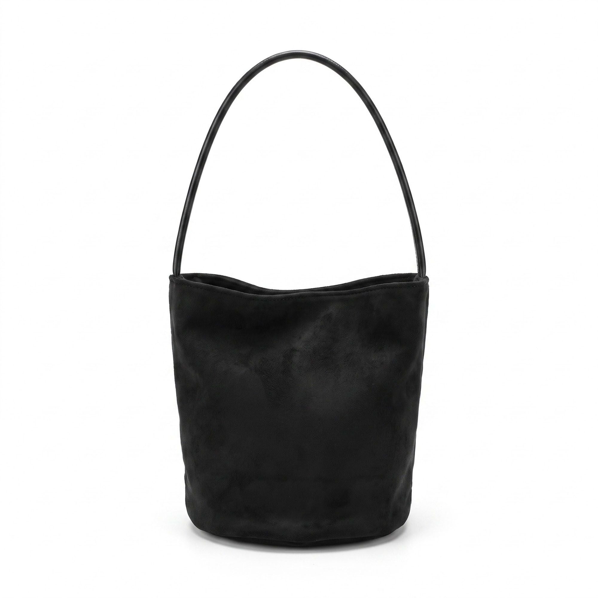 Suede-Look Bucket Shoulder Bag with Long Strap and Soft Structured Shape 9x7.5x6.5in