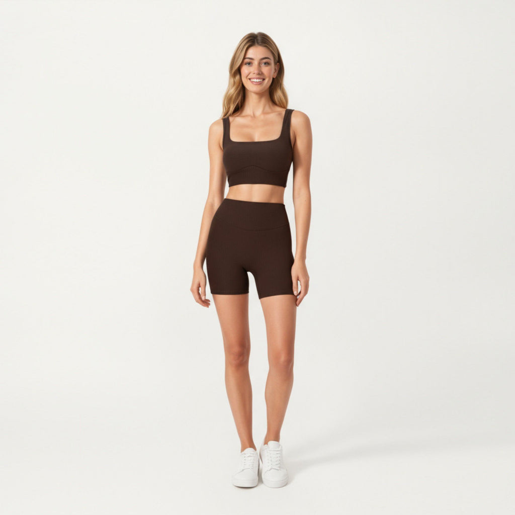 Anna-Kaci Active Women's Square Neck Ribbed Cropped Tank Top with Seam Front Detail