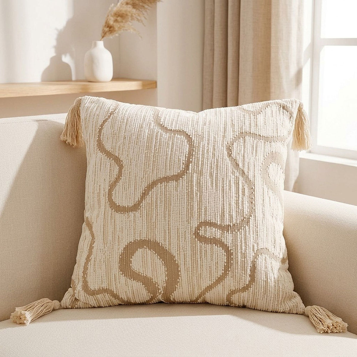 Boho Neutral Textured Accent Throw Pillow Cover