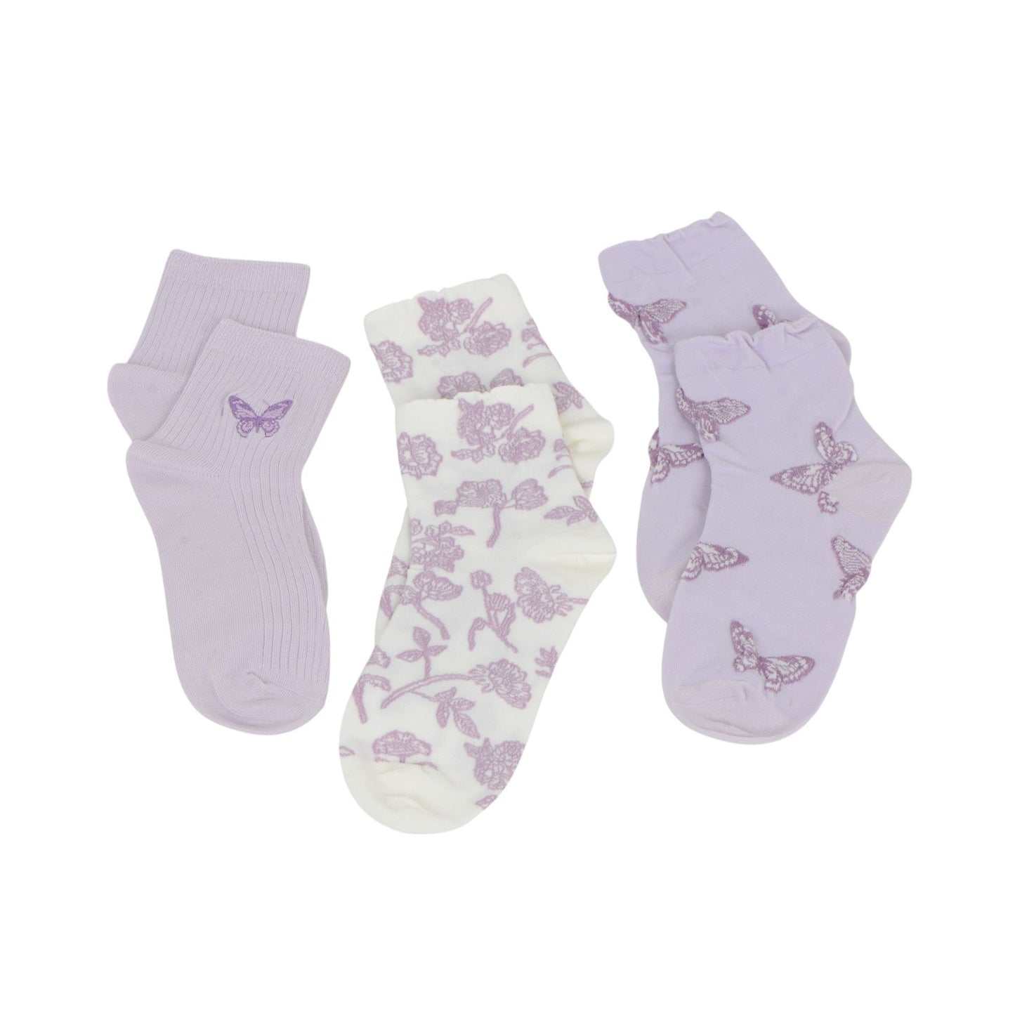 Anna-Kaci Renaissance Women 3-Pair Ankle Socks Set Assorted Patterns Featuring Colorblock, Cartoon Characters, and Butterfly Prints