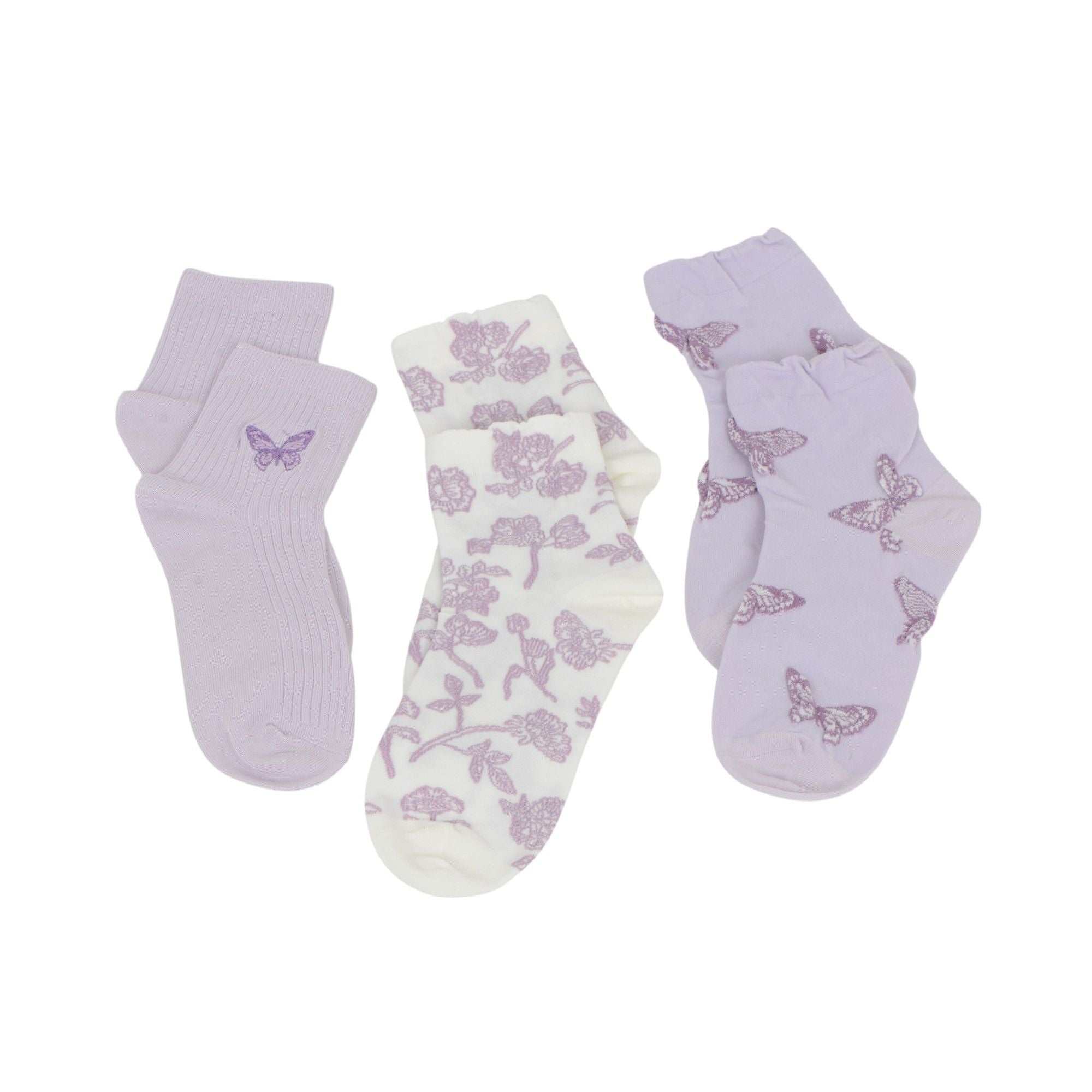 Anna-Kaci Renaissance Women 3-Pair Ankle Socks Set Assorted Patterns Featuring Colorblock, Cartoon Characters, and Butterfly Prints
