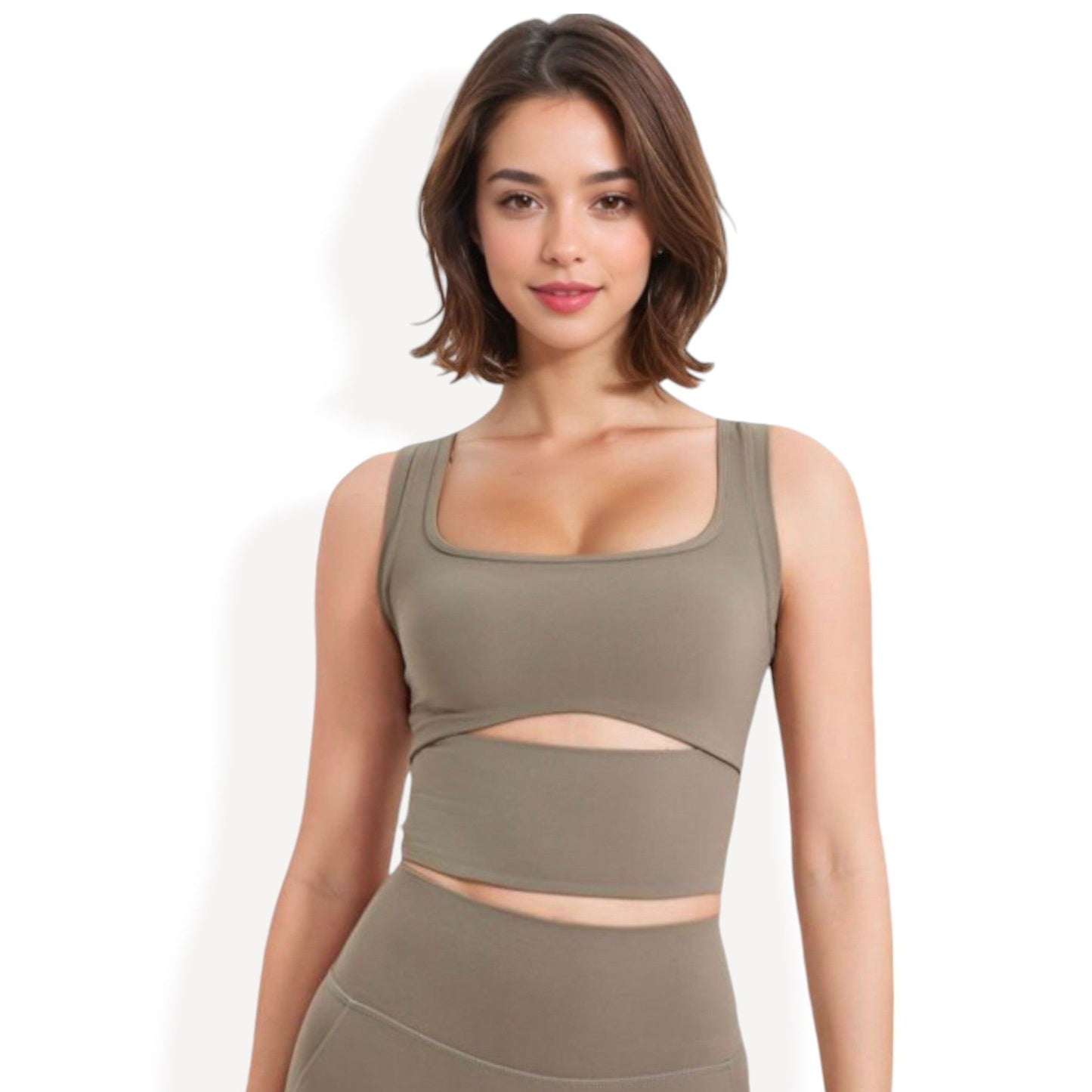 Square Neck Sports Crop Top with Cutout Detail and Wide Shoulder Straps