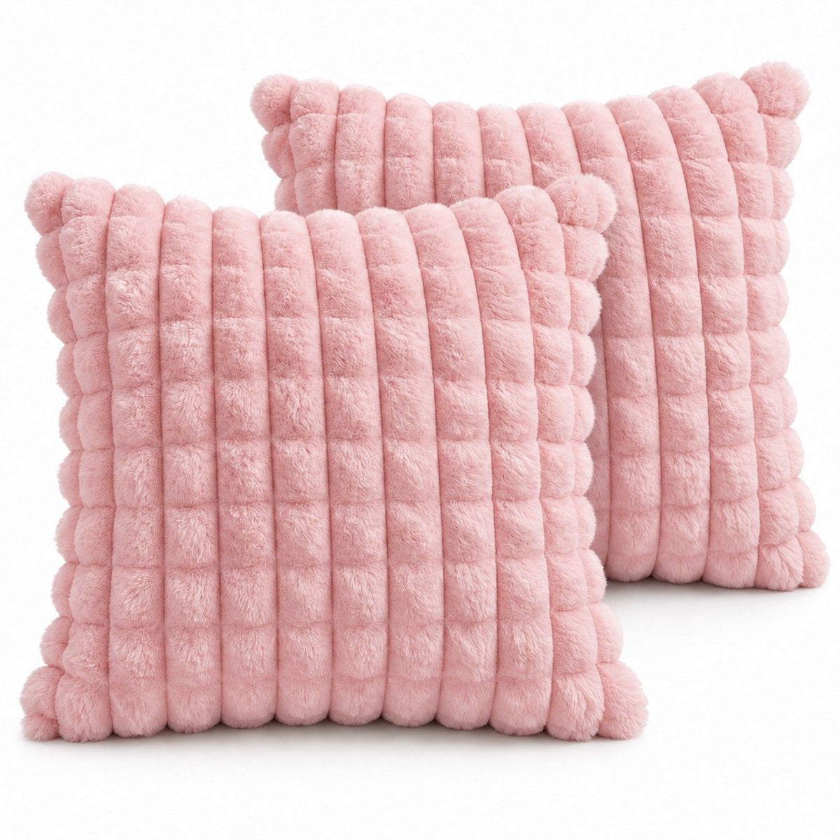 2 Pack Plush Faux Fur Bubble Grid Throw Pillow Covers 18 x 18 Inch for Couch and Bed