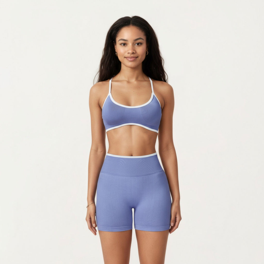 Anna-Kaci Active Women's Contrast Trim Scoop Neck Sports Bra with Adjustable Spaghetti Straps