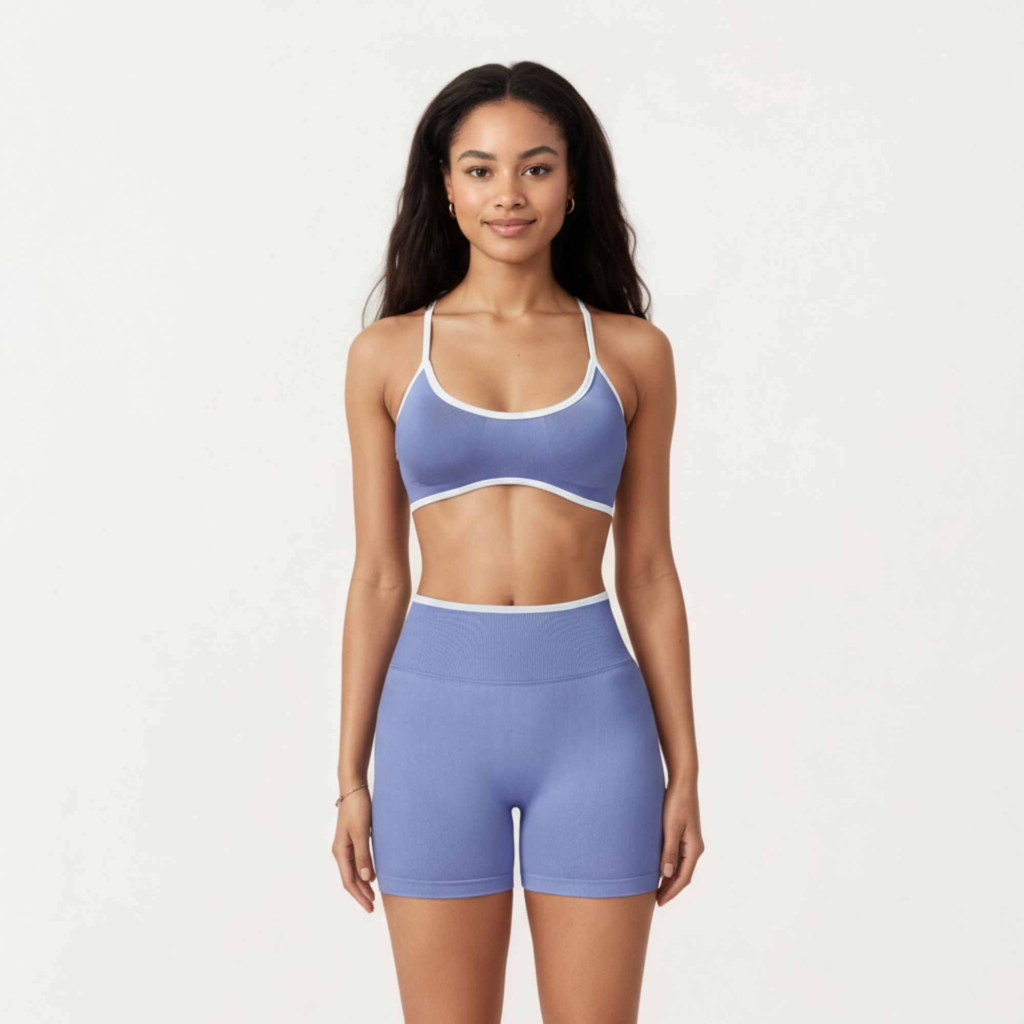 Anna-Kaci Active Women's Contrast Trim Scoop Neck Sports Bra with Adjustable Spaghetti Straps