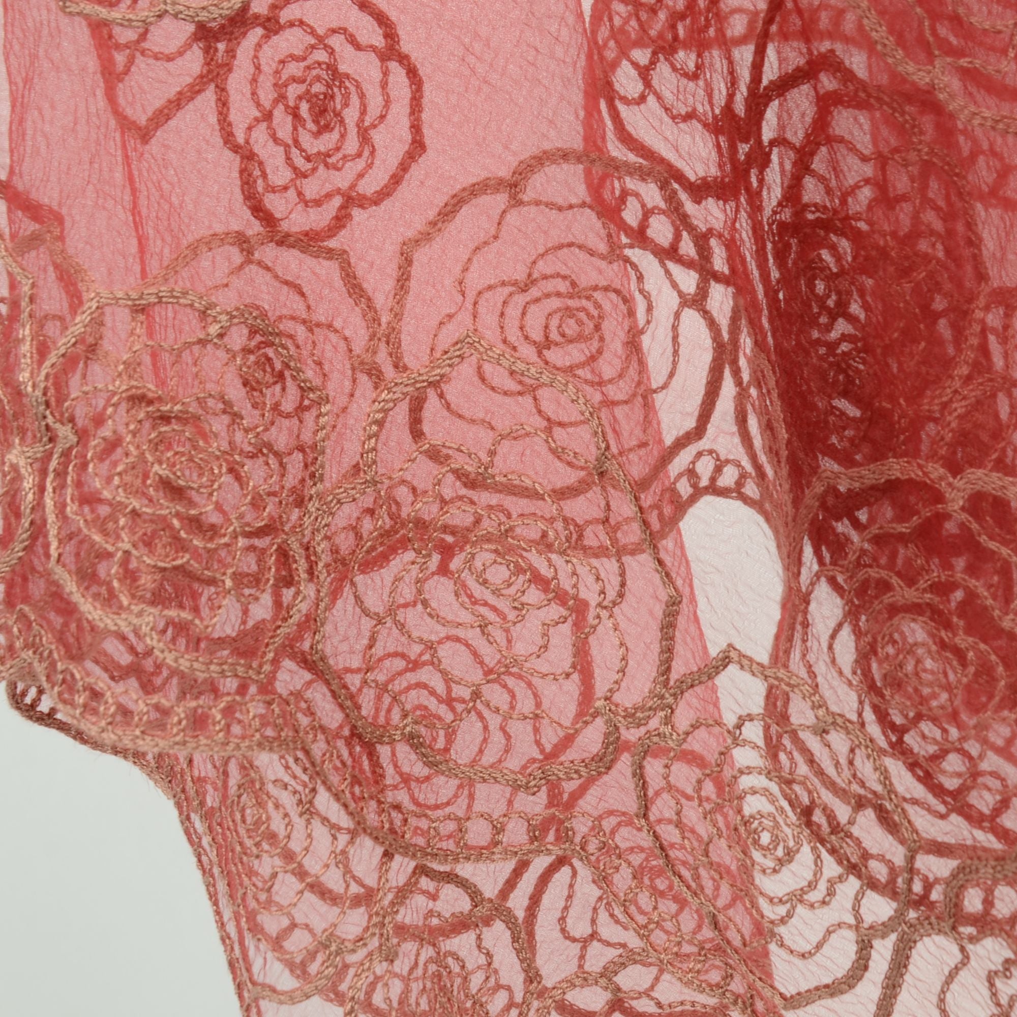 Anna-Kaci Women's Sheer Lace Neck Scarf with Embroidered Rose Floral Edging and Scalloped Trim Detail