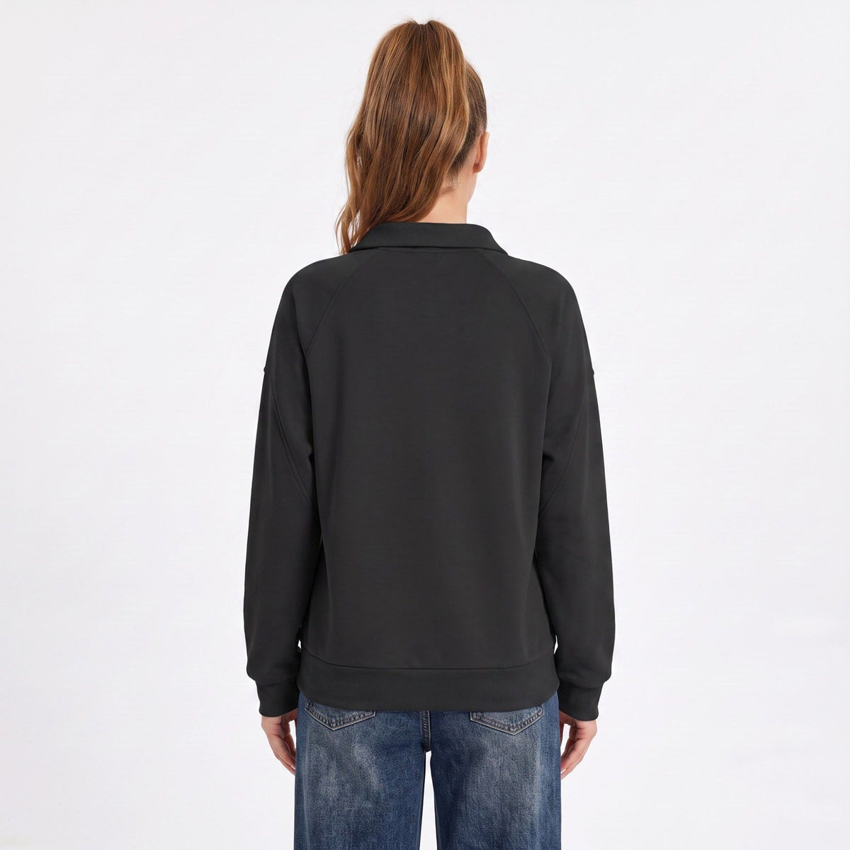 Long Sleeve Polo Sweatshirt with Snap Button Placket