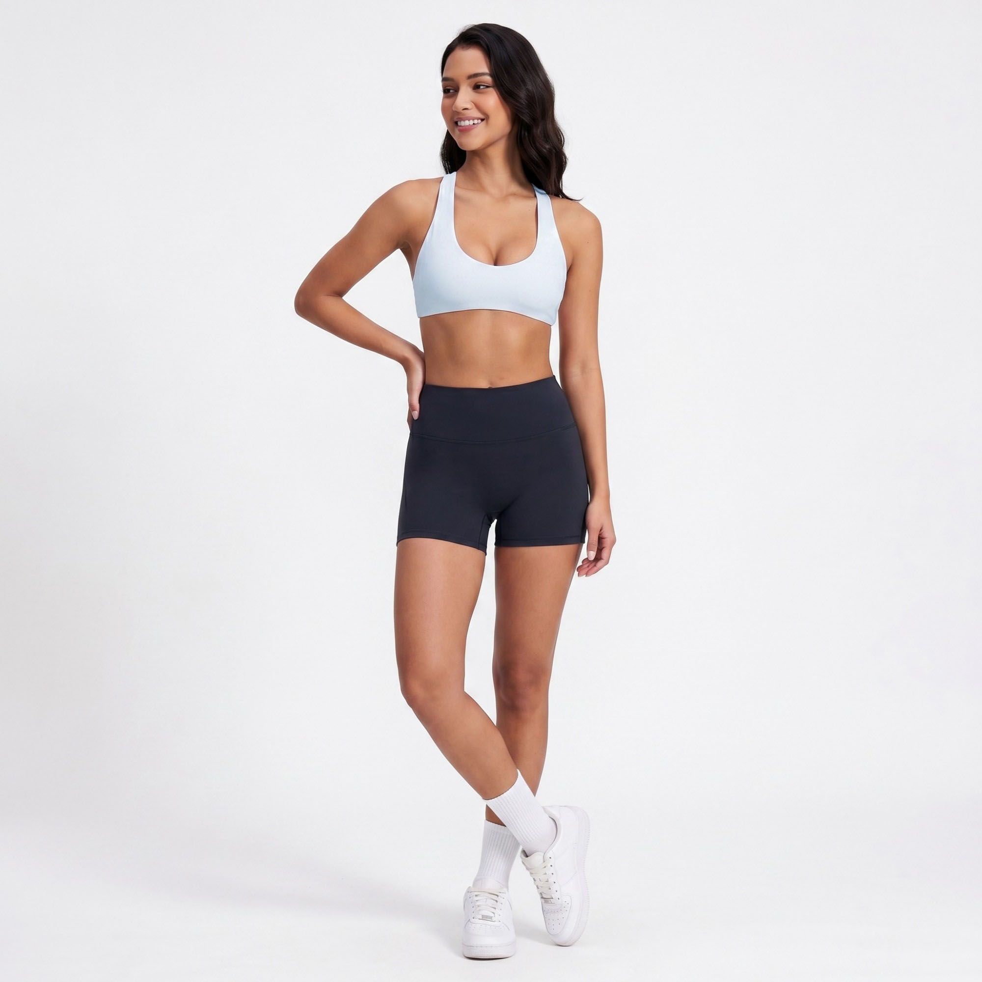 Padded V Neck Sports Bra Tank Top Wide Strap Workout Yoga Crop Top