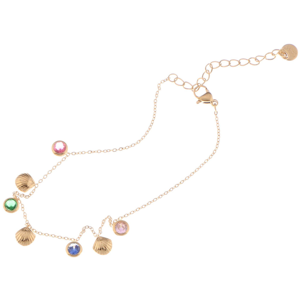 Fashion Gold Tone Shell and Crystal Charm Fashion Anklet with Adjustable Chain
