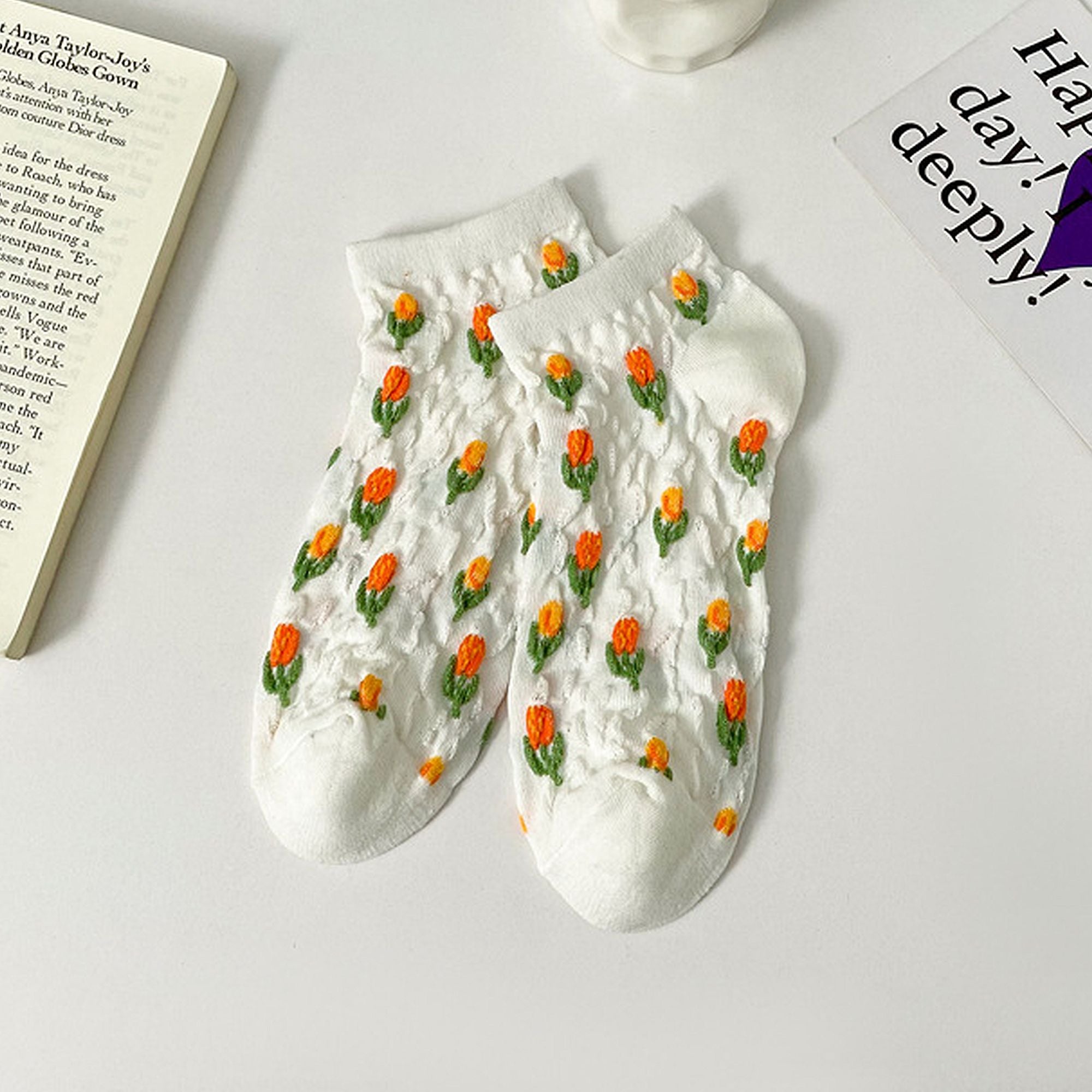 Anna-Kaci Adorable Summer Floral Embroidered Ankle Socks 4Pk