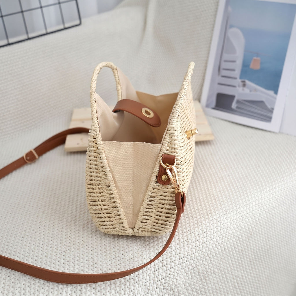 Woven Straw Crossbody Bag with Top Handle Adjustable Strap Crochet Handbag