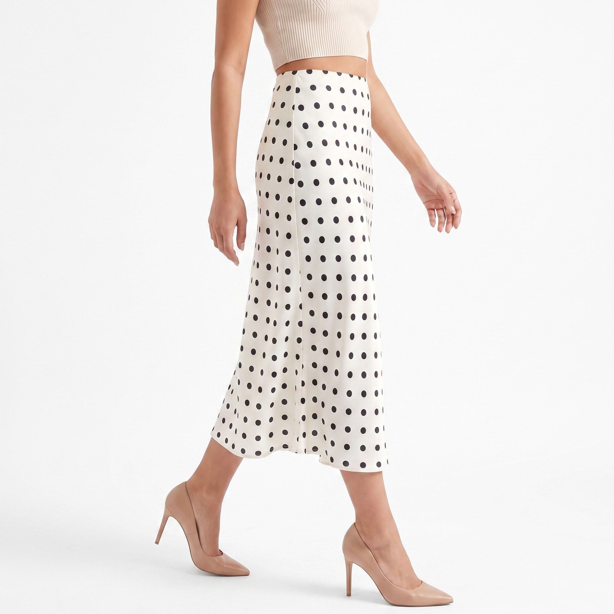 Polka Dot Midi Skirt High Waist A Line Printed Long Skirt
