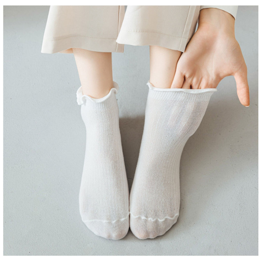 Anna-Kaci Women's 5-Pack Ribbed Ankle Socks with Ruffle Lettuce Trim Soft Stretch Cotton Cute Everyday Style