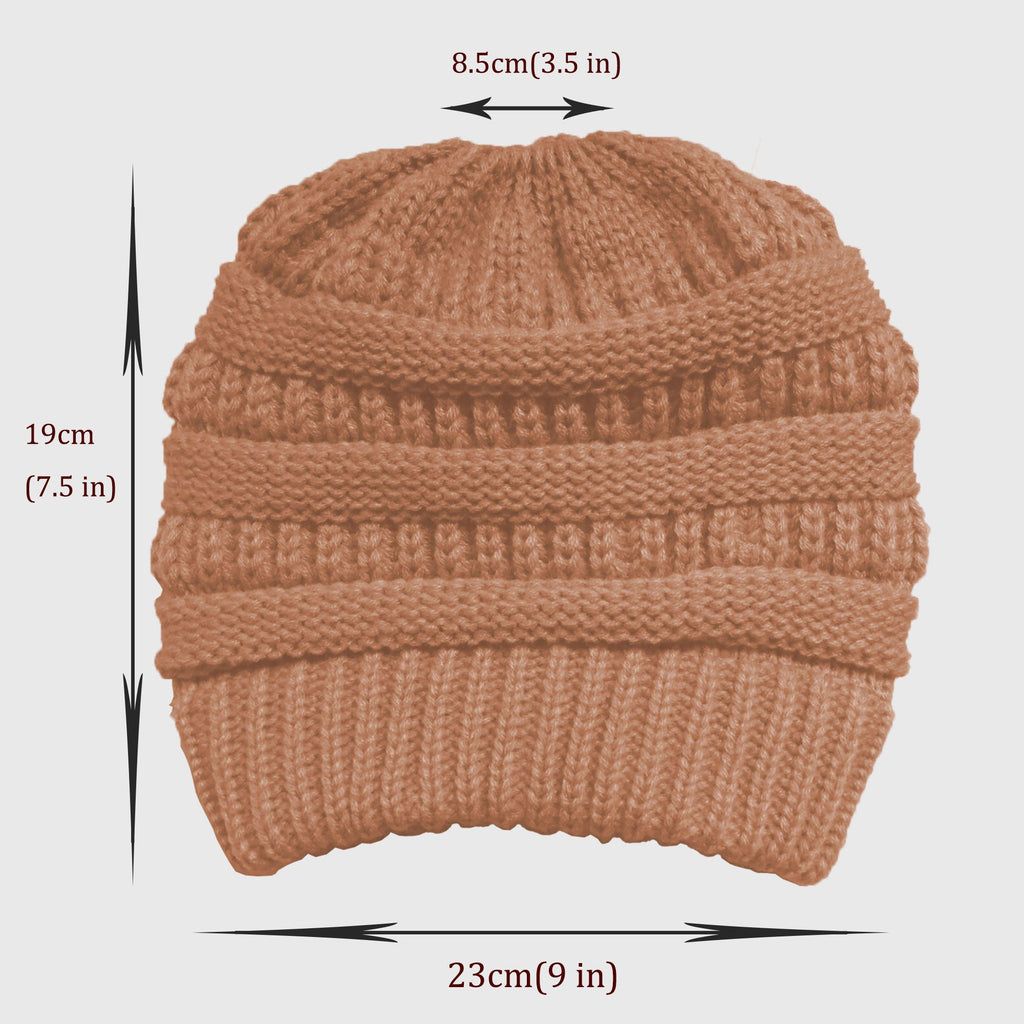 Anna-Kaci Women's Ponytail Beanie Hats - Acrylic Knit Stretchable Messy Bun Skull Cap for Winter & Casual Wear