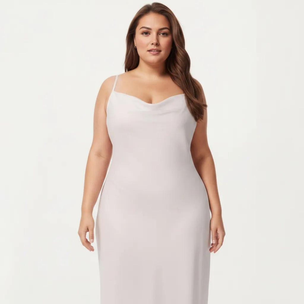 Anna-Kaci Lounge Women's Plus Size Satin Slip Nightgown with Adjustable Spaghetti Straps Midi Length Relaxed Fit Sleepwear Dress