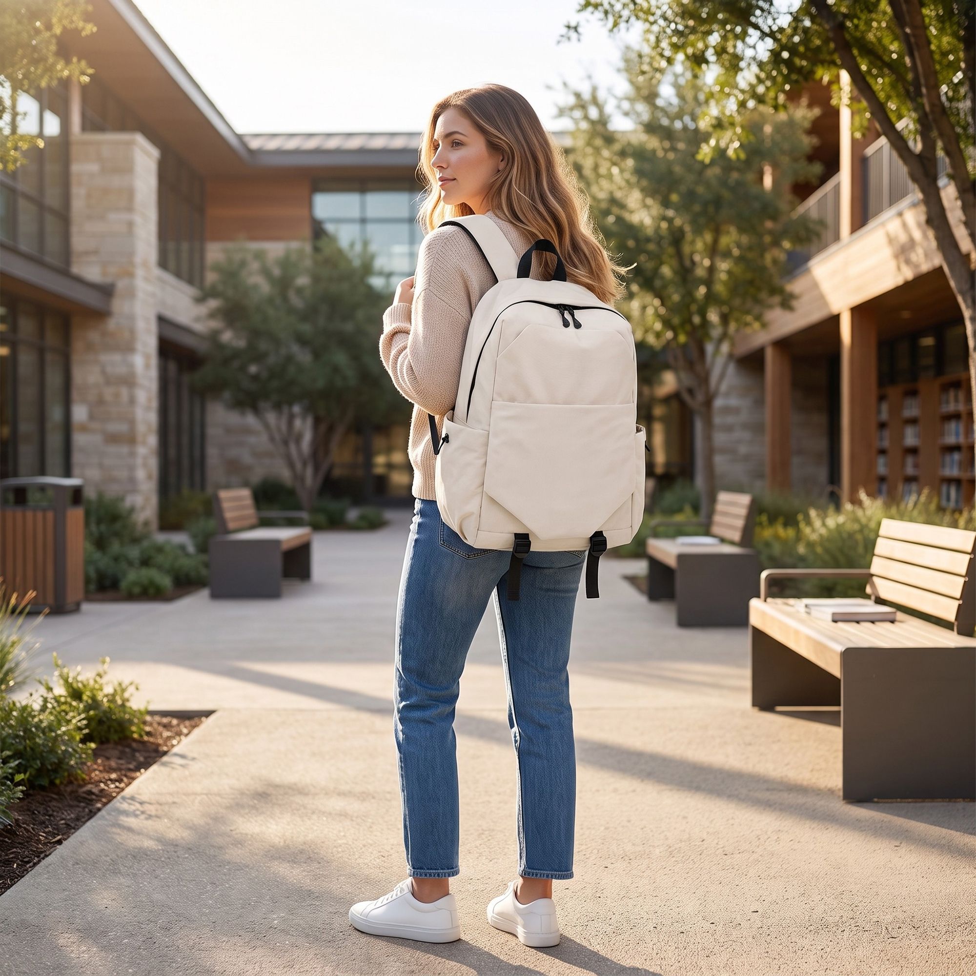 Large Casual Backpack with Multiple Pockets Adjustable Straps and Buckle Details