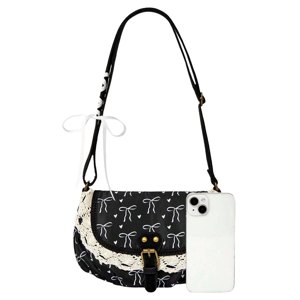 Vintage Lace Crossbody Bag for Women, Adjustable Shoulder Purse with Buckle Flap