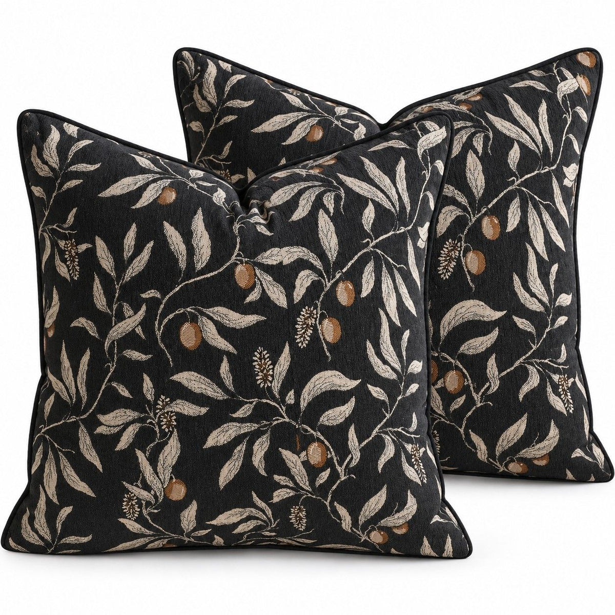 2 Pack Botanical Leaf Velvet Throw Pillow Covers 18 x 18 Inch with Piped Edges