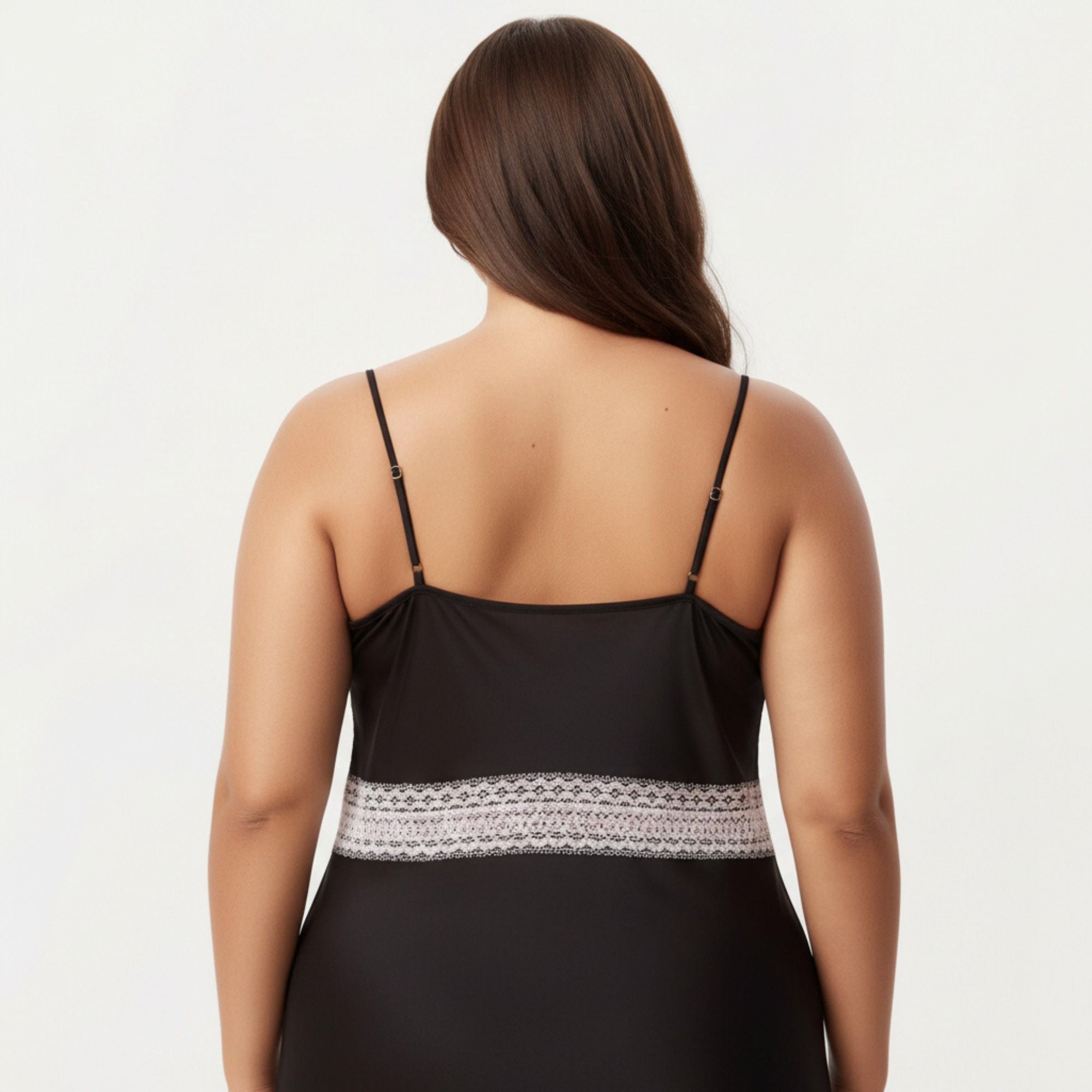Anna-Kaci Lounge Women's Plus Size Satin Slip Dress with Lace Waist Detail Adjustable Spaghetti Straps Midi Sleepwear Nightgown