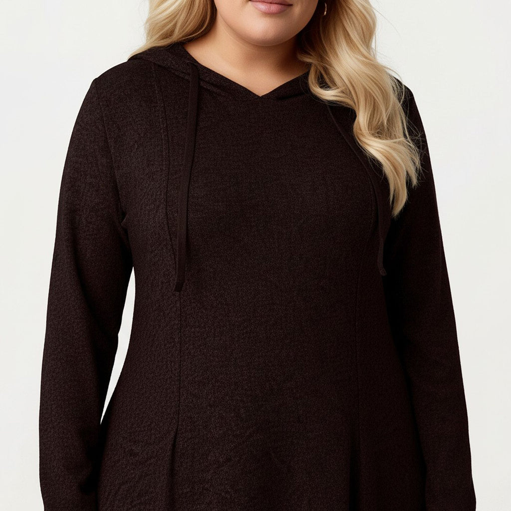 Anna-Kaci Women's Plus Size Long Sleeve Hooded Maxi Dress with Relaxed Fit Silhouette and Soft Flowy Hem