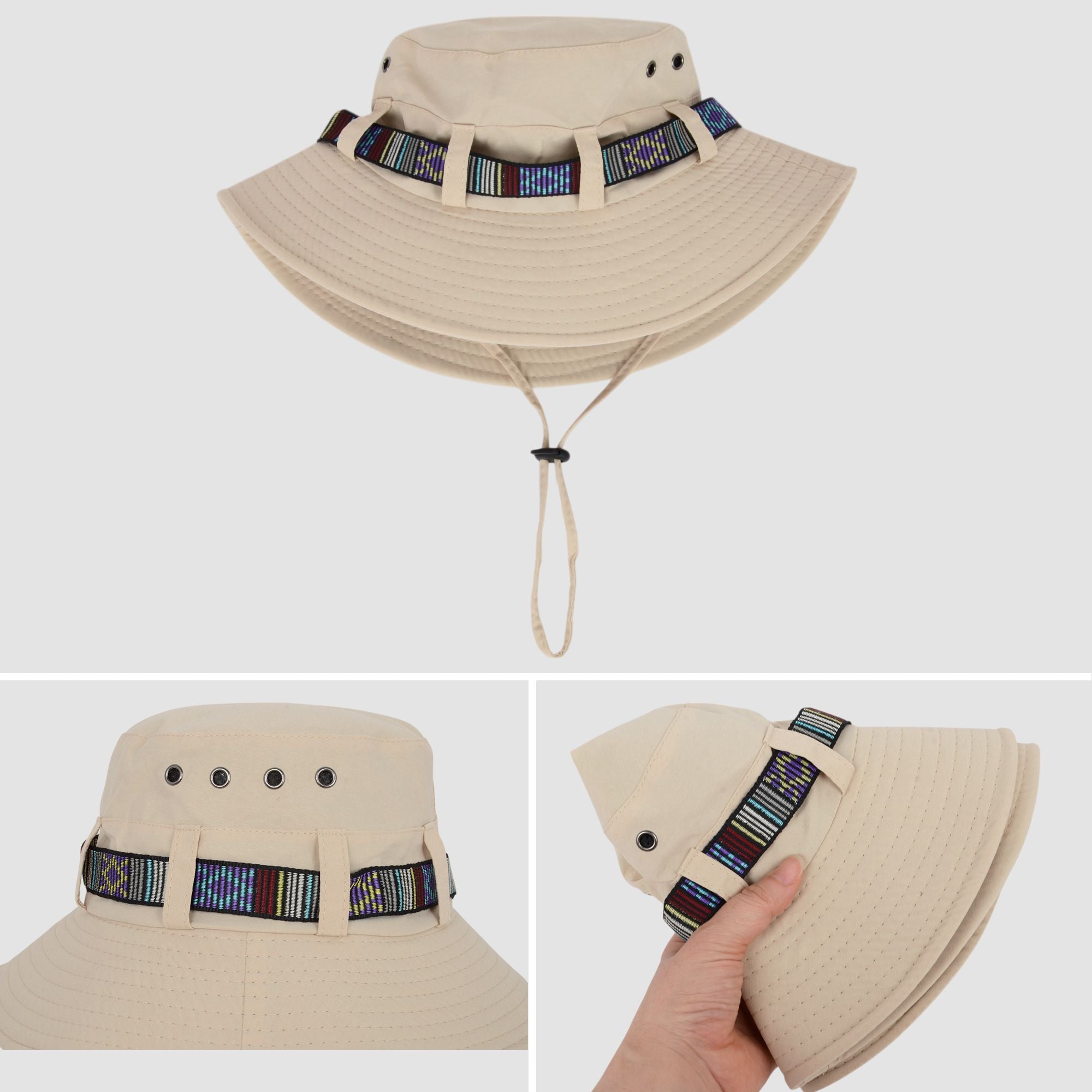 Anna-Kaci Wide Brim Bucket Hat with Colorful Ribbon Trim Breathable Mesh Lining and Adjustable Chin Strap for Outdoor Use