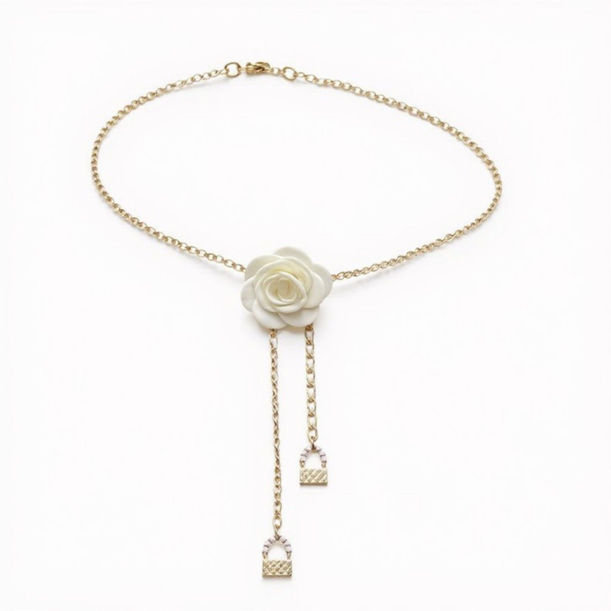 Anna-Kaci Women's Rose Flower Chain Belt with Hanging Lock Charms and Adjustable Drape Design 45.5in