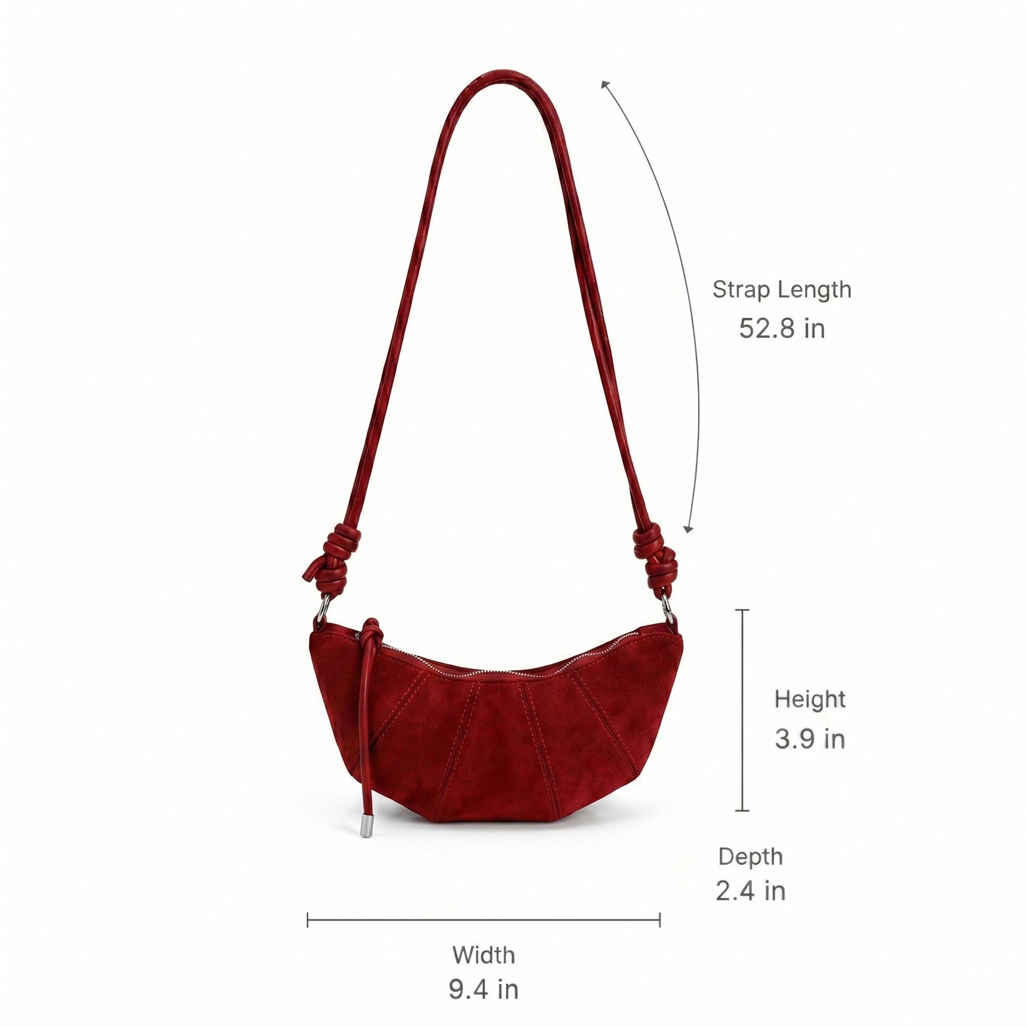 Soft Faux Suede Crossbody Shoulder Bag Adjustable Strap Compact Everyday Crescent Purse