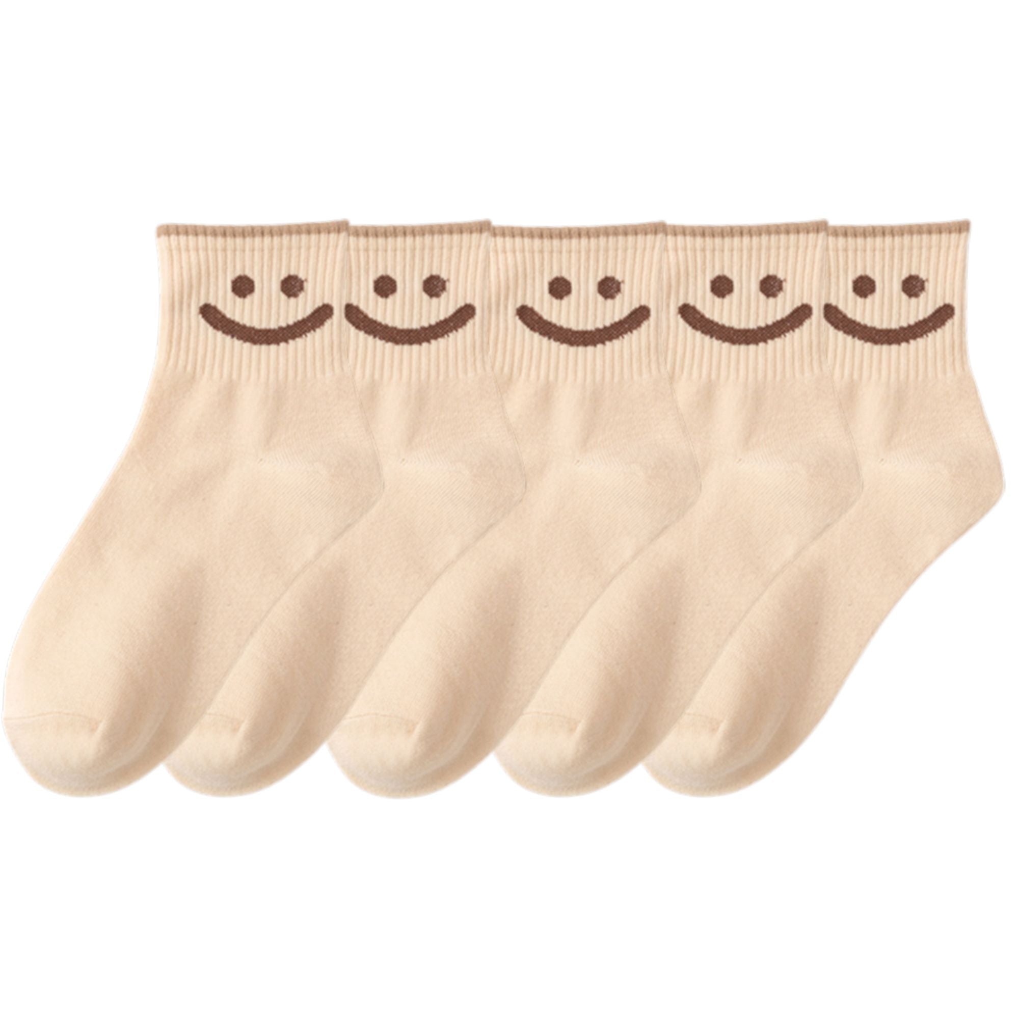 Anna-Kaci 5 Pairs Women's Ankle Socks with Smiley Face Design Soft Cotton Ribbed Cuffs for Casual Everyday Wear