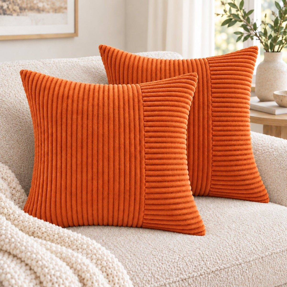 2 Pack Soft Corduroy Throw Pillow Covers 18 x 18 Inch and 12 x 20 Inch