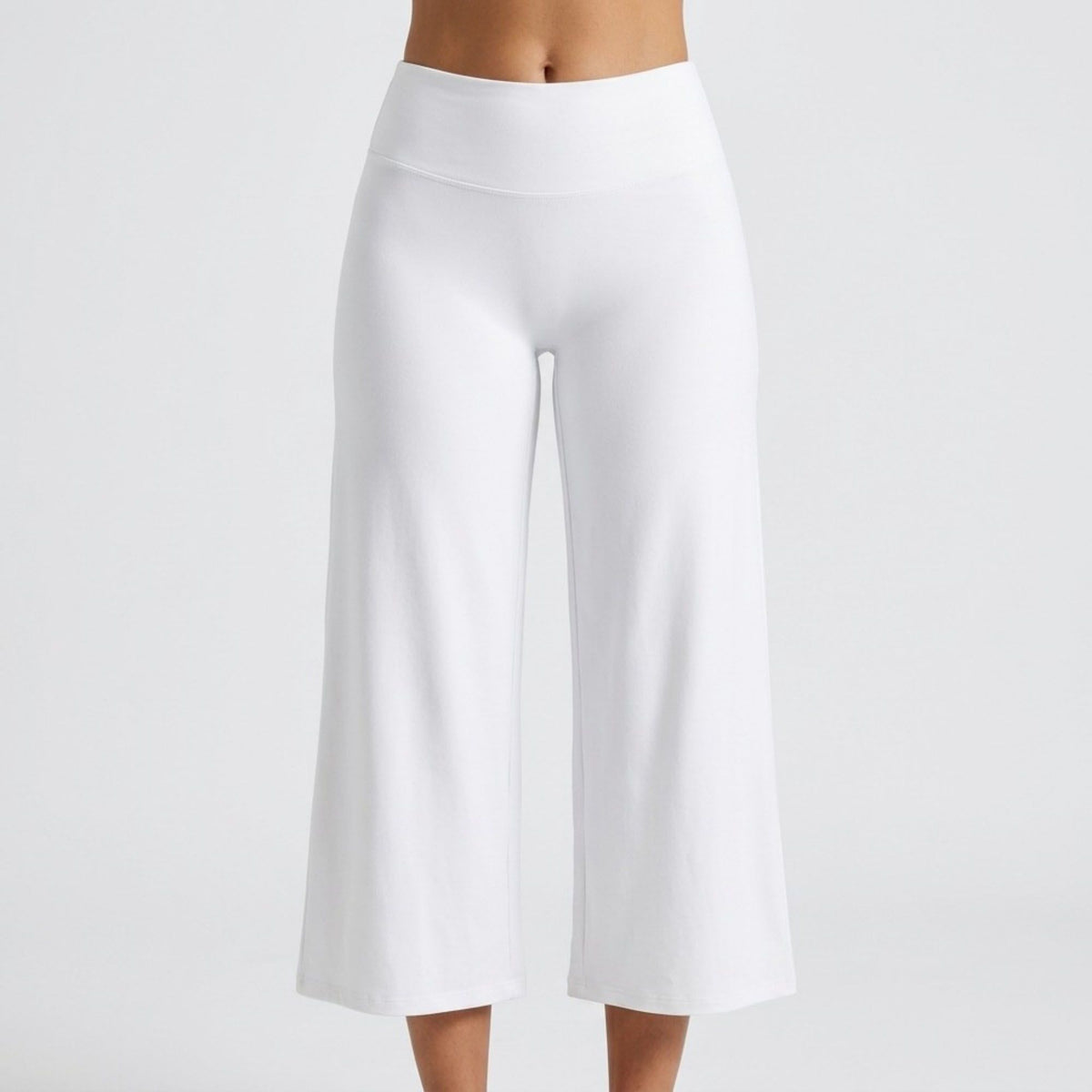 Foldover Waistband Cropped Wide-Leg Trousers