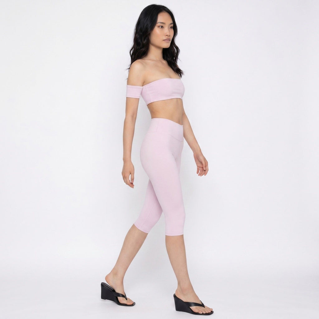 Off Shoulder Bandeau Sports Bra with Arm Strap Detail Smooth Stretch Active Top and Minimal Cropped Fit