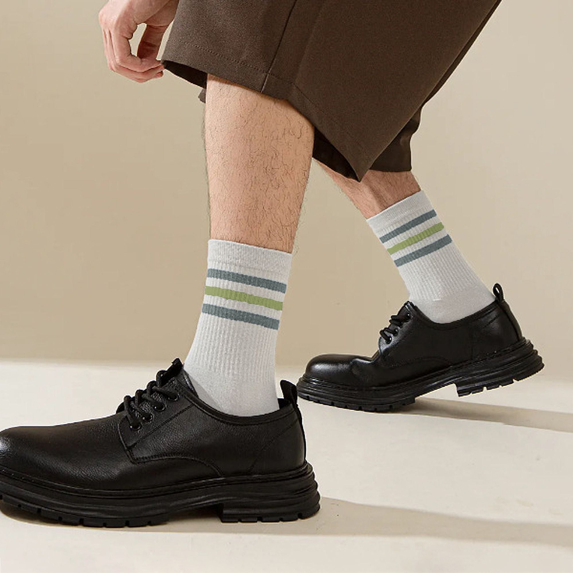 Anna-Kaci 6pk Men's Crew Socks with Striped Cuffs