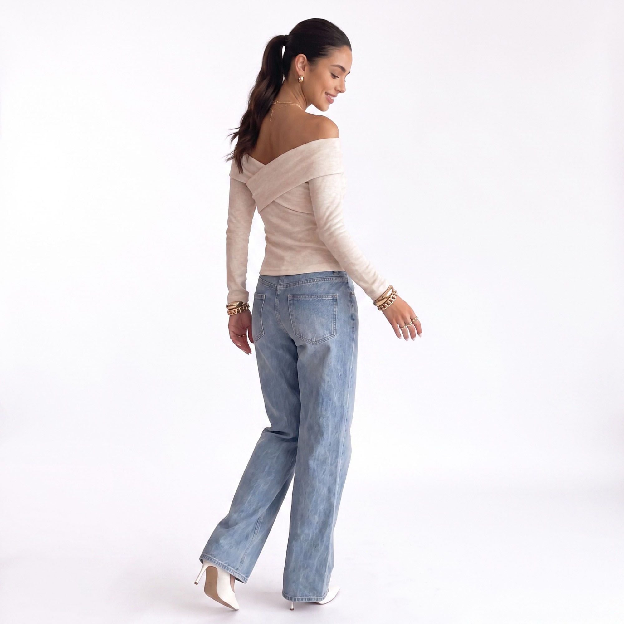 Off Shoulder Criss Cross Long Sleeve Knit Top