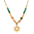 Women's Stainless Steel Beaded Necklace with 18K Gold Plated Sun Pendant, Adjustable Chain with Colorful Beads