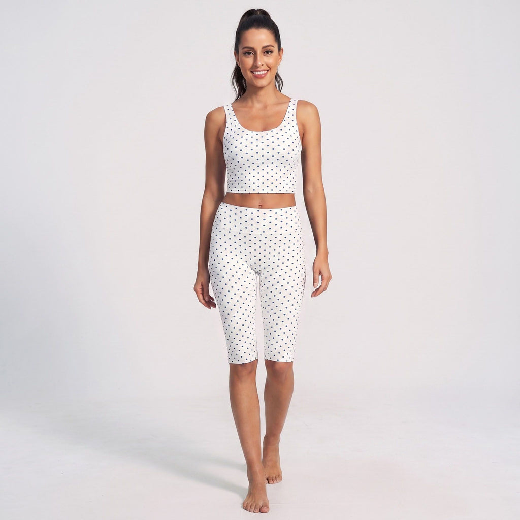 Polka Dot Foldover Waist Capri Leggings Fitted Cropped Yoga Pants for Dance Gym Workouts