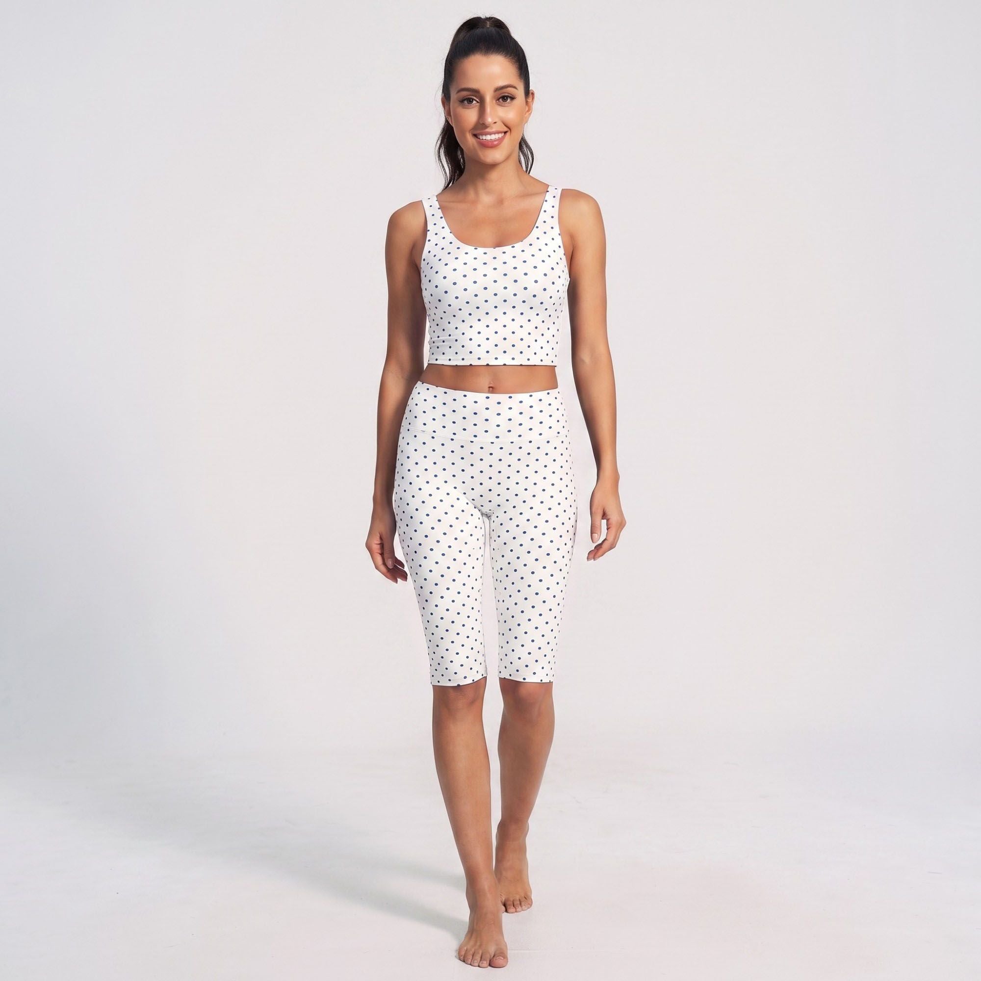 Polka Dot Foldover Waist Capri Leggings Fitted Cropped Yoga Pants for Dance Gym Workouts