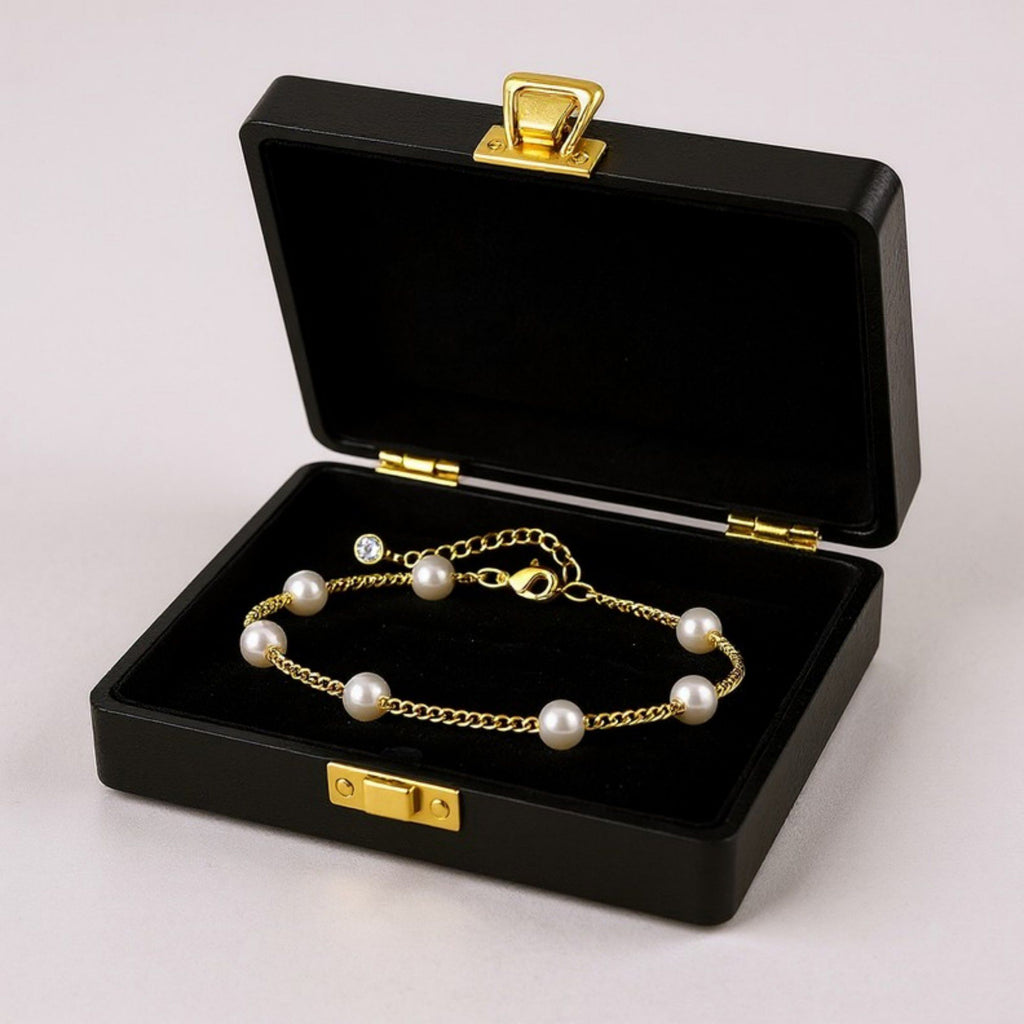 Women's Pearl Beaded Chain Bracelet with Adjustable Clasp Design